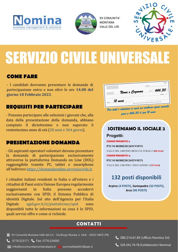 Servizio Civile presso XV Comunità Montana