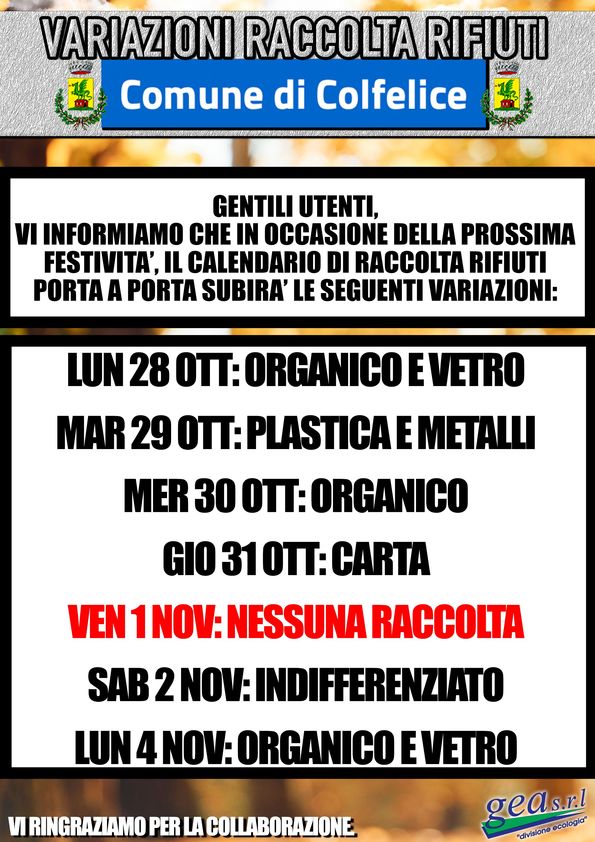 Variazioni calendario raccolta rifiuti autunno 2024