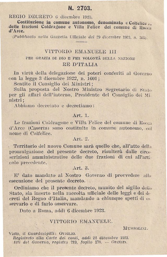 Decreto di istituzione del Comune